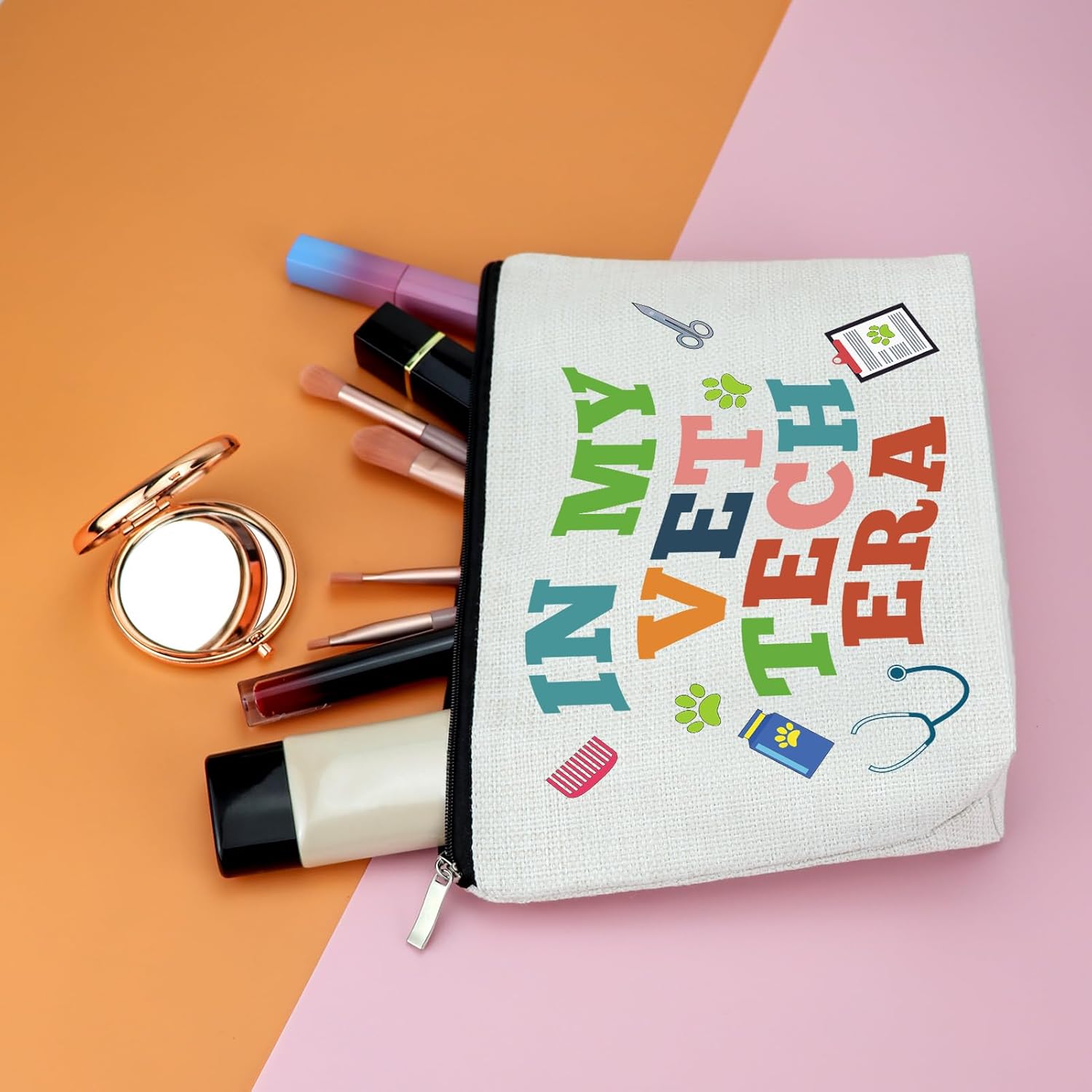 Christmas Vet Tech Gift Makeup Bag Veterinarian Appreciation Graduation Gifts for Veterinary Student Women Animal Lover Cosmetic Bag with Zipper National Veterinary Technician Week Gift Travel Pouch - Image 5