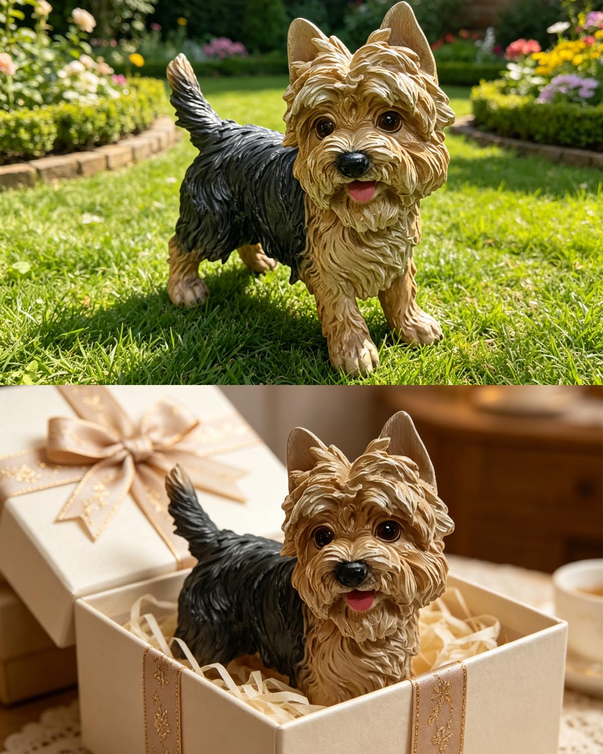 WANLIAN Sculture di cani Simulazione Cane Ornamenti Cane Statua Soggiorno Home Furnishings all'aperto decorazioni del giardino Yorkshire Terrier scultura