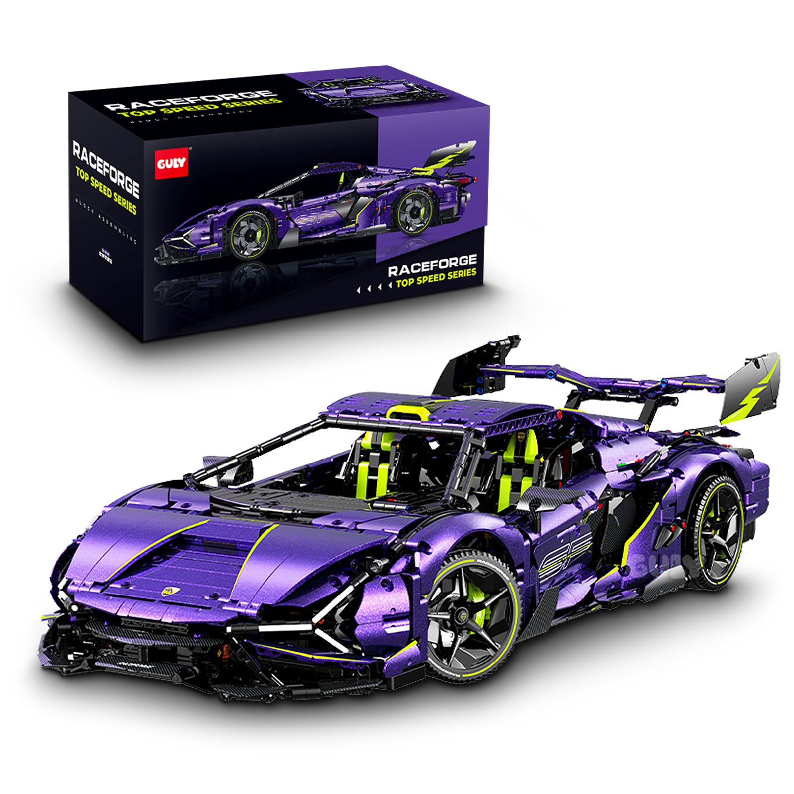 Technik Sports Car Kit, GULY 10635, 3654 Parts with Motors and LED, Large Remote Controlled Car MOC Clamping Blocks (Original Packaging) (Static Version)