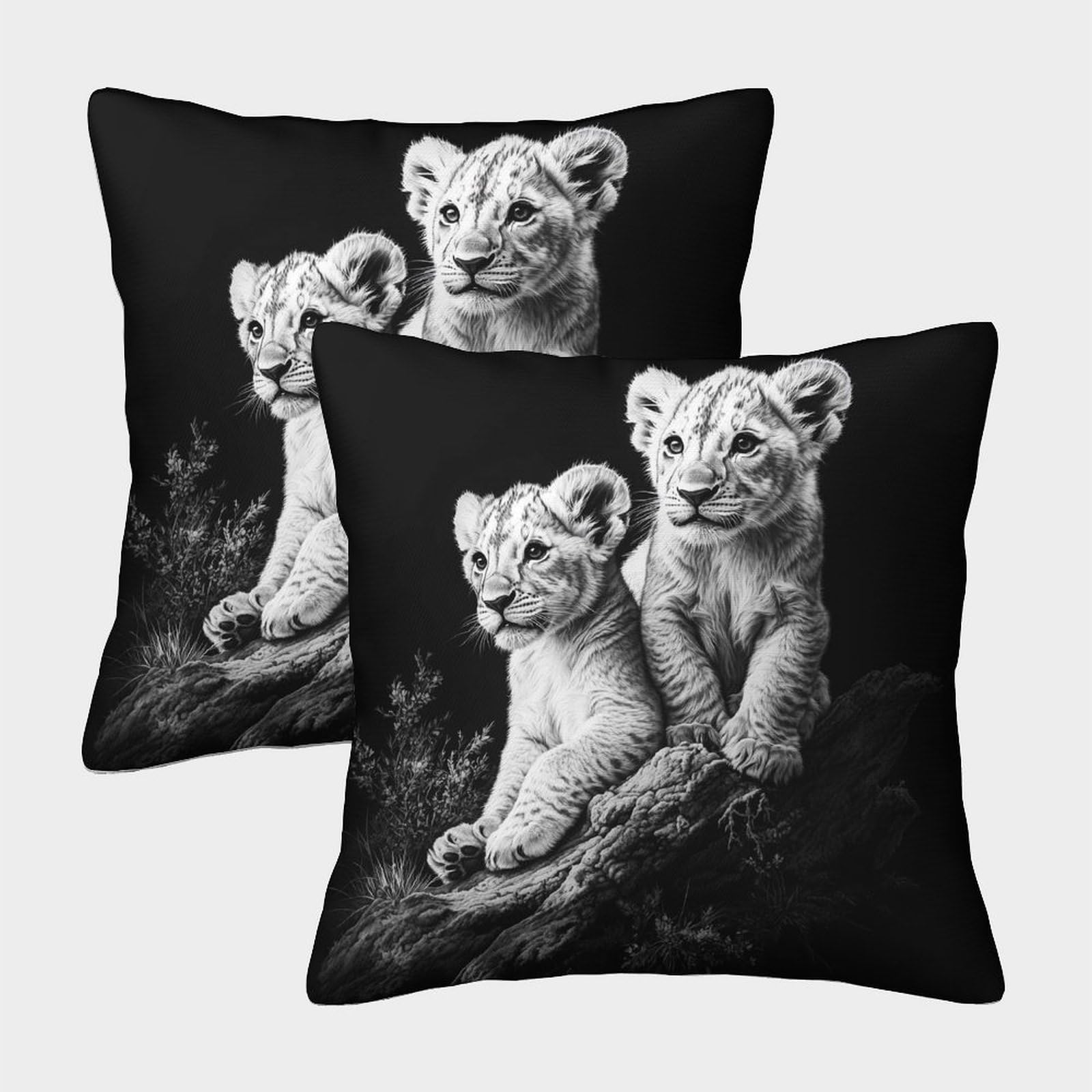 kaiyun 2 Pack Lion Cub - Savannah Background Pillow Case 40x40cm Throw Pillow Case,Modern Decoration Pattern for Terrace Sofa Bedroom Indoor Outdoor Party