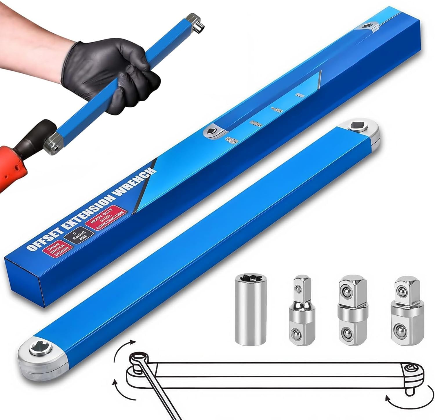 Ratchet Impact Wrench Set, Ratchet Extension Bar, with 1/2", 1/4" and 3/8" Square Adapters, Torque Wrench Extension, Wrench for Narrow Spaces with Adapters Universale