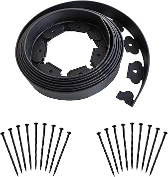 20FT Black Landscape Edging No Digging Garden Edging Kit Include 18 Spikes, Premium Yard Edging Fence with One Spike per Feet