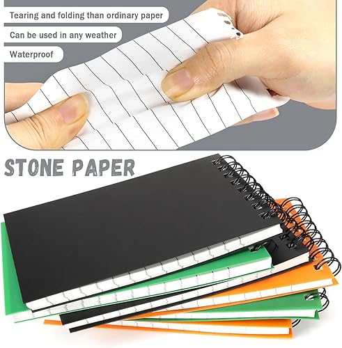 Miniatura 6 de VOKOY Paquete de 6 cuadernos de bolsillo impermeables, bloc de notas de papel de piedra pequeño a rayas, mini bloc de notas para todo tipo de clima,