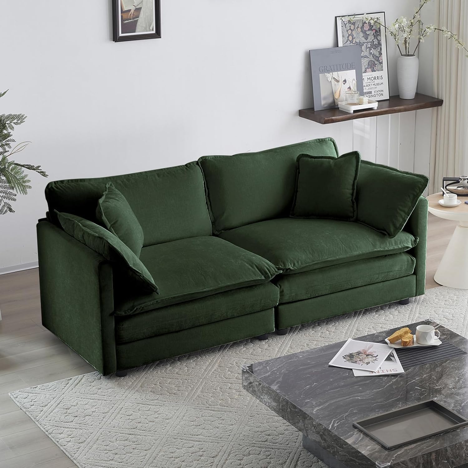 Tmsan 76.7" Deep Seat Loveseat Sofa, Oversized 2 Seater Chenille Sectional Cloud Couch, Modern Large Luxury Love Seat for Living Room Bedroom Apartment Office