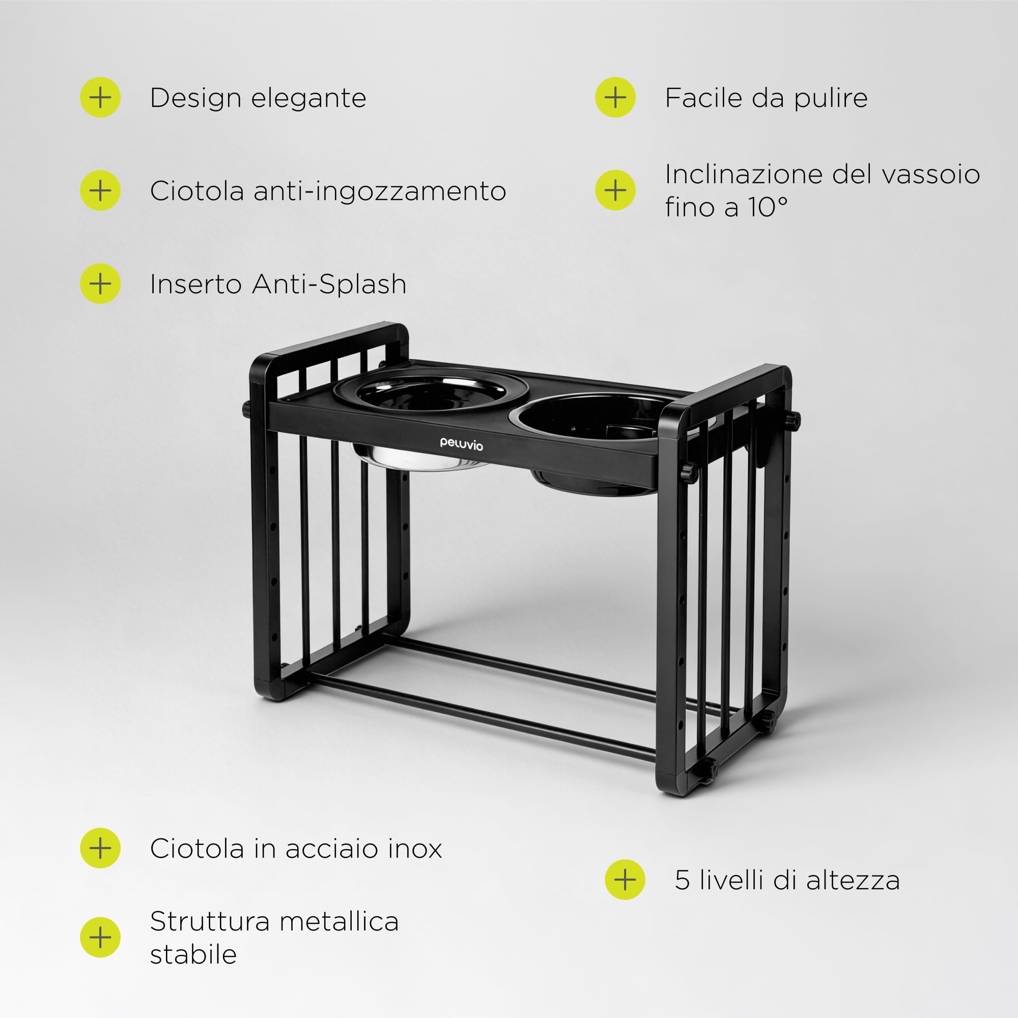 LEVEE Ciotole Rialzate per Cani Piccoli, Medi e Grandi, Ciotole | Regolabili in Altezza con 5 Livelli, Supporto in Metallo Stabile, Slow Feeder 1100 ml e Ciotola Acqua 1450 ml, Anti Schizzo