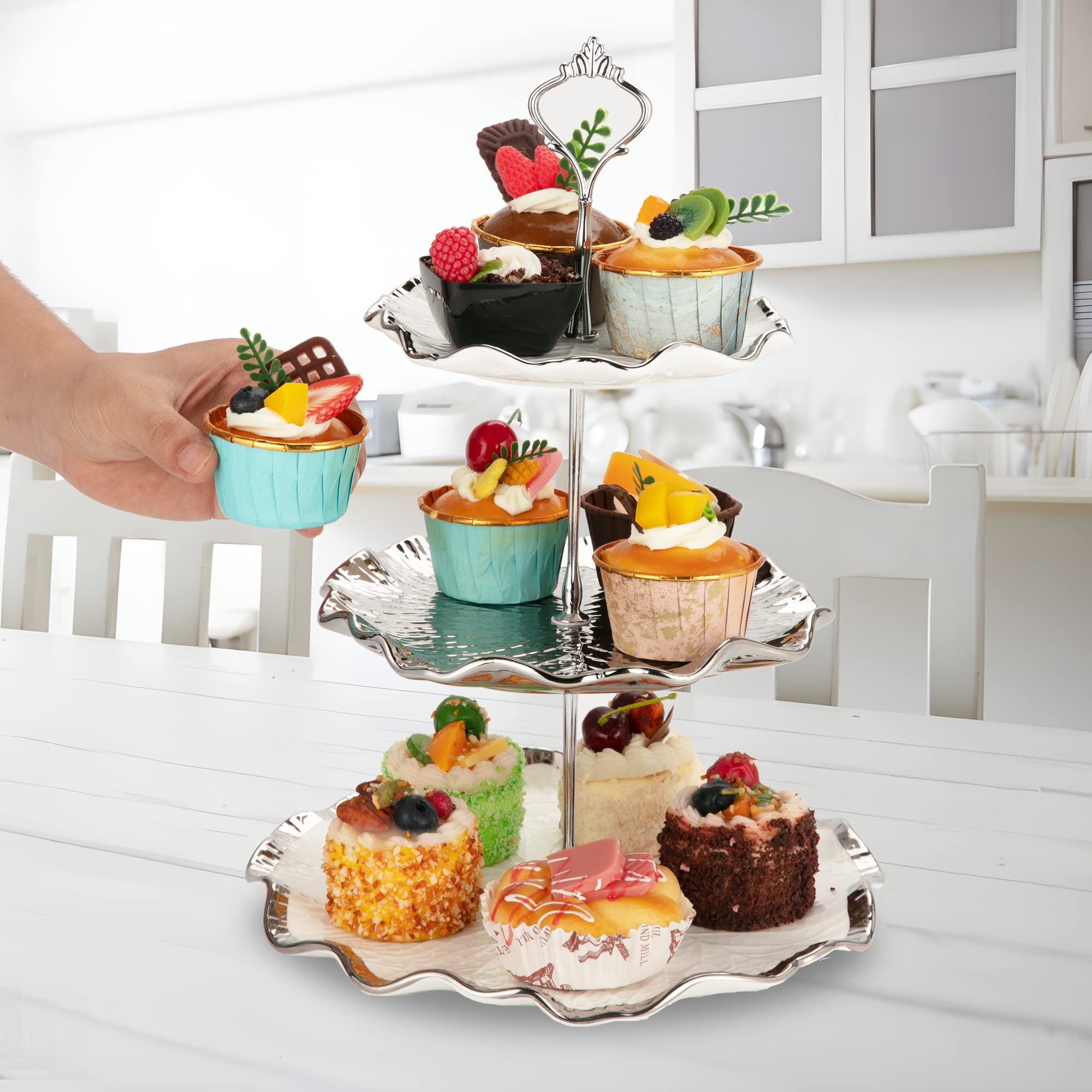 Supporto Torta 2 Livelli In Ceramica - Alzata Per Dolci E Frutta, Design Con Manico Dorato, Oro - Foto 8