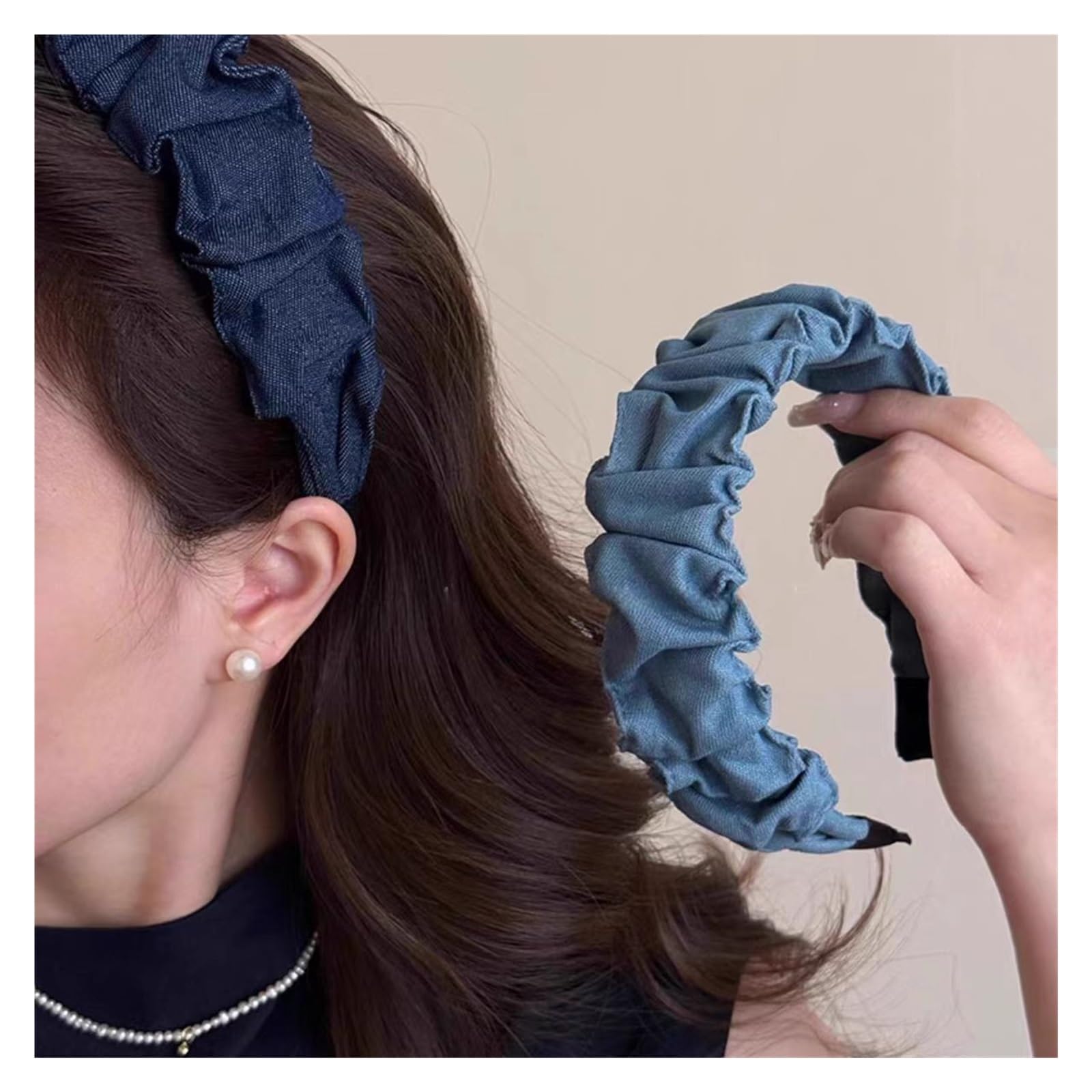 6pcs Denim Pleated Wide-brimmed Headband Para Mujer