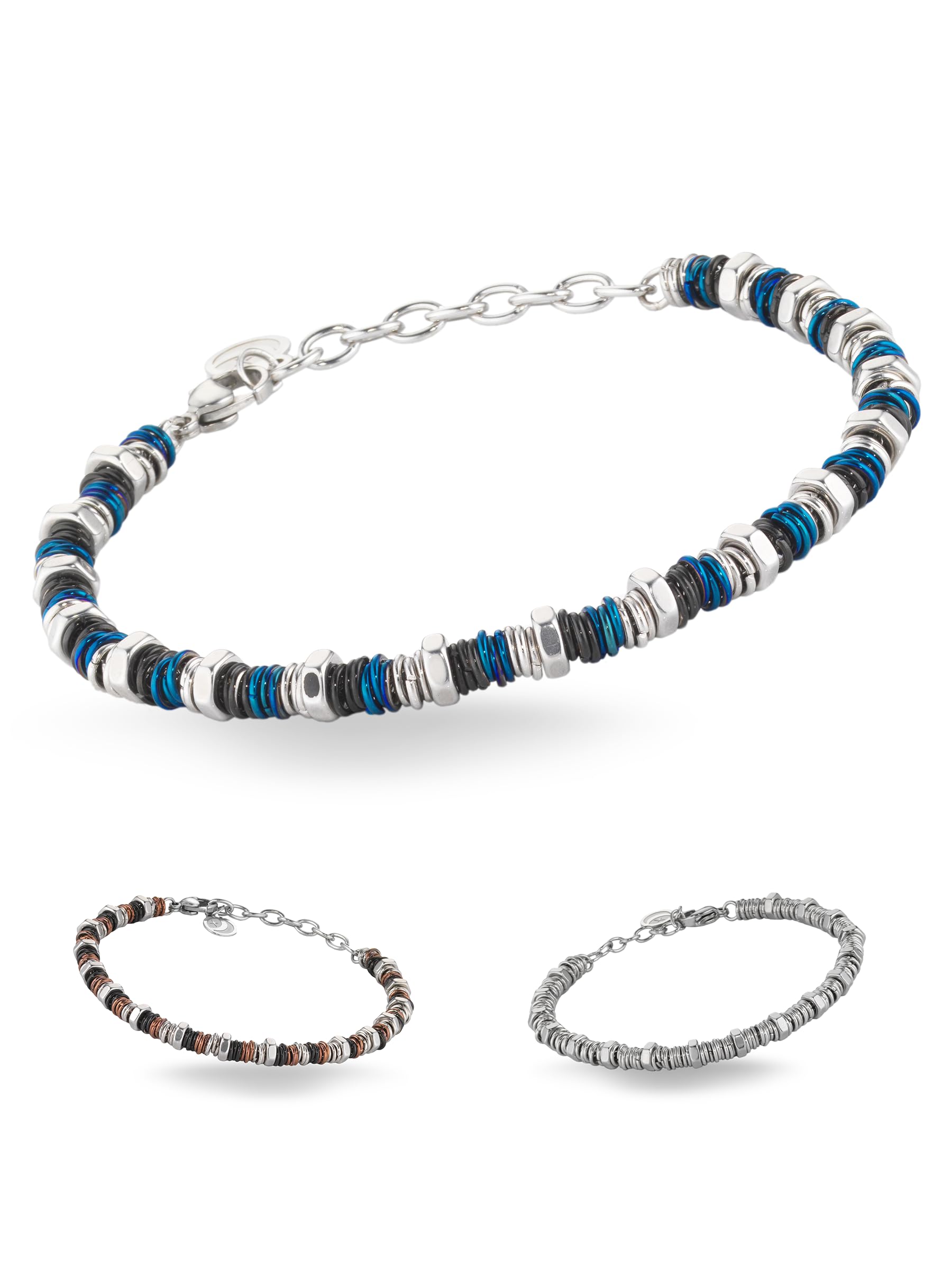 inSCINTILLE Pulsera Hombre Acero Inoxidable con Pernos, Longitud Ajustable 18-21cm con Caja de Regalo