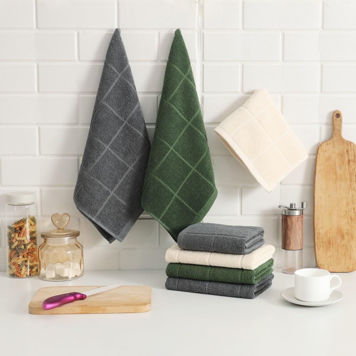 Glynniss Kitchen Towels Pack of 6, Dish Towles for Kitchen Drying, Cotton Kitchen Hand Towels (Grey, 15x25 inches - 6pcs) image 2