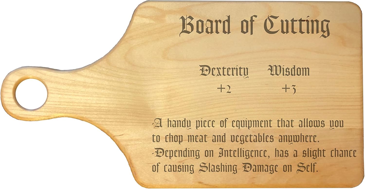 D&D Roleplaying Board of Cutting Item Description Engraved Cutting Board Paddle Shaped Dungeons Dragons Cooking Gift (Bamboo)
