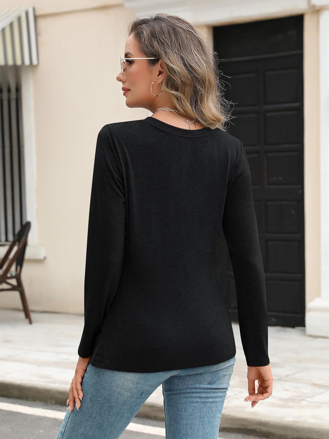 Womens V Neck Long Sleeve T Shirts Ruched Tops Casual Loose Fit Tees Fall Fashion Outfits 2025 - Image 4
