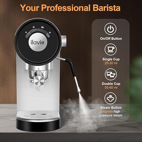 Miniatura 2 de Máquina de café expreso, máquina de café expreso con espumador de leche, mini cafetera de espresso automática de 20 bares, color plateado, cafetera