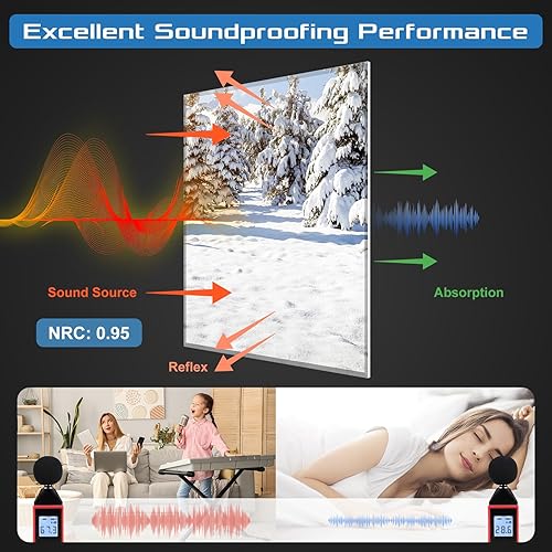 Miniatura 13 de Paquete de 8 paneles acústicos artísticos de espuma a prueba de sonido para paredes, paneles decorativos absorbentes de sonido de 48 x 32 pulgadas
