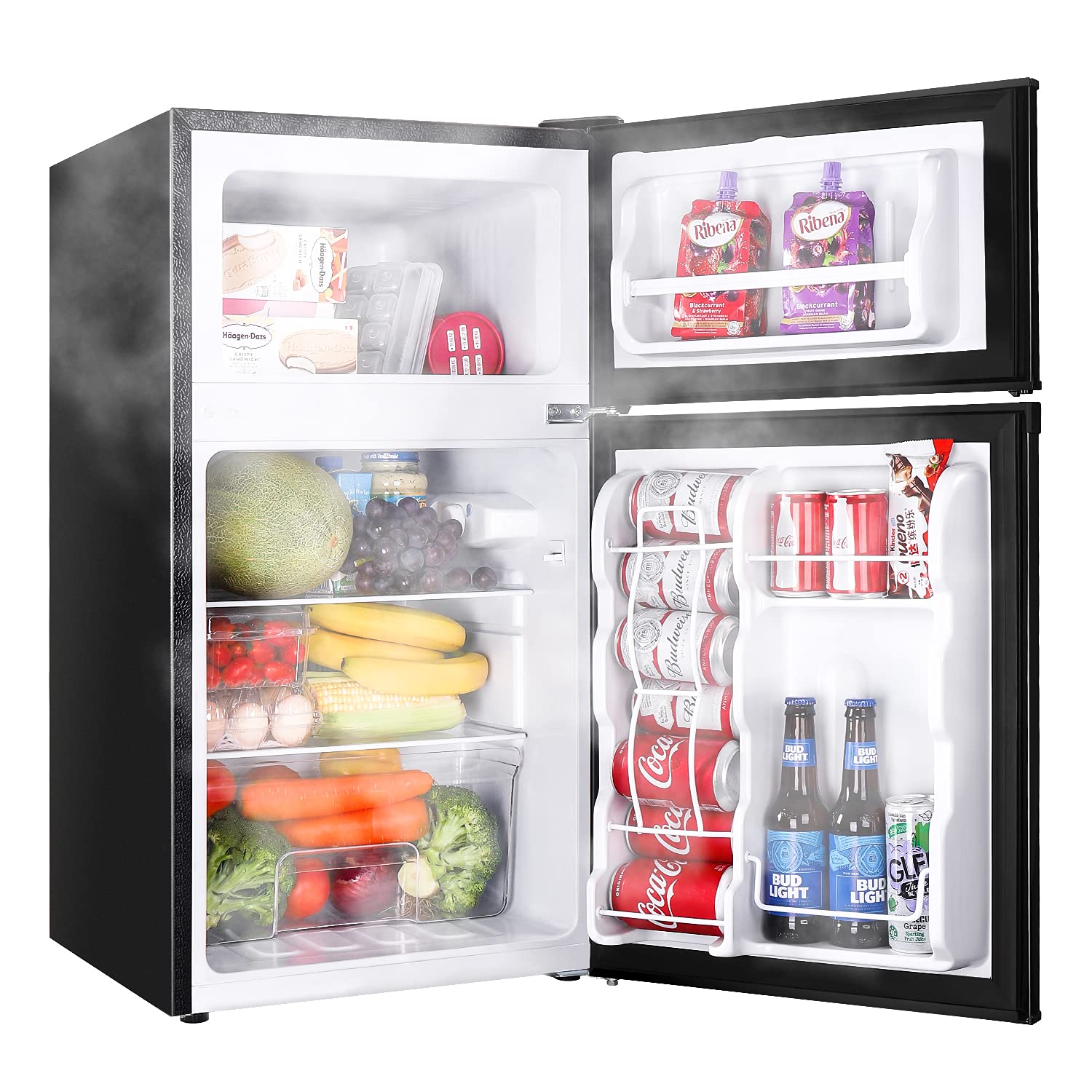Upstreman 3.2 Cu.Ft Mini Fridge with Freezer, Double Door Mini Fridge