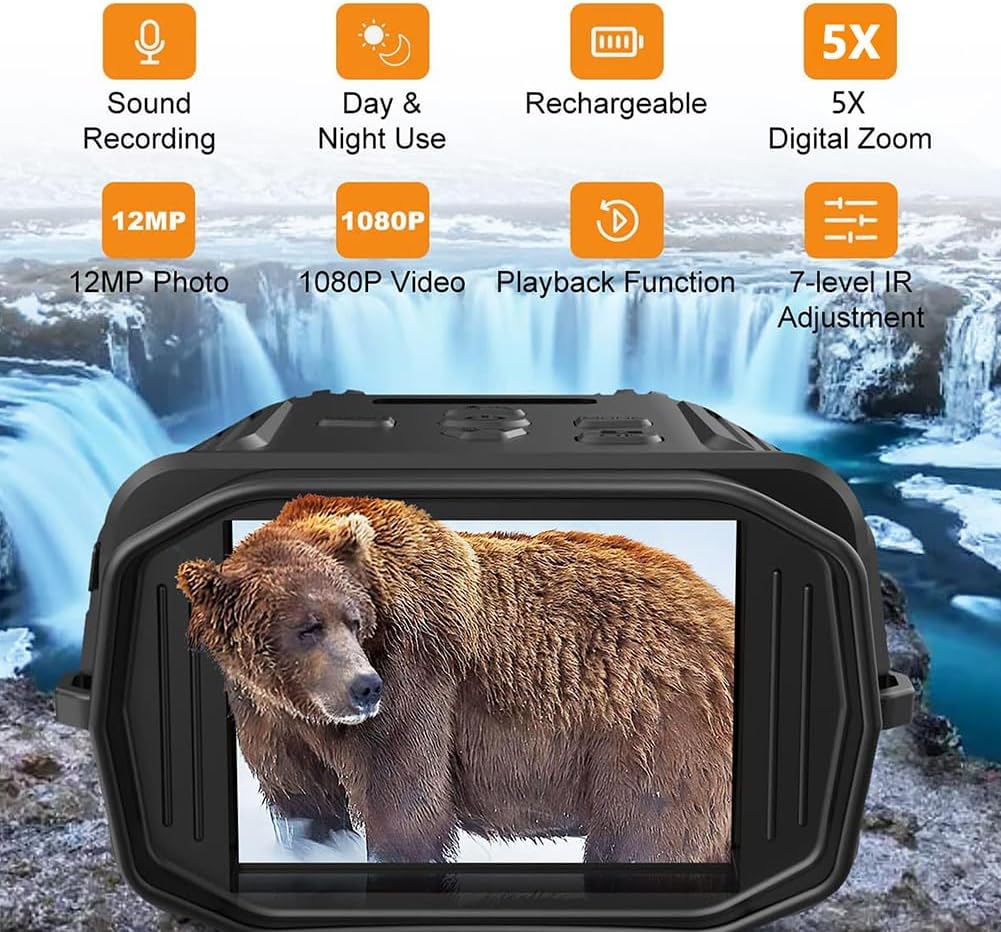 Night Vision Goggles,2.4" Large Viewing Screen 5X Optical Zoom,1080P 984ft 7 Level Digital Infrared 3800mah Rechargeable Night Vision Goggles 850NM Can Save Photo and Video