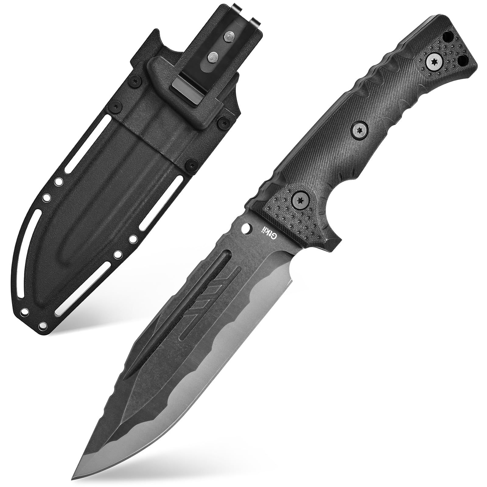 Gtkii GTK8 Fixed Blade Knife DC53 Steel Blade Full Tang Nylon Fiberglass Handle EDC Fixed Knifes for Outdoor Working Camping Bushcraft(black)