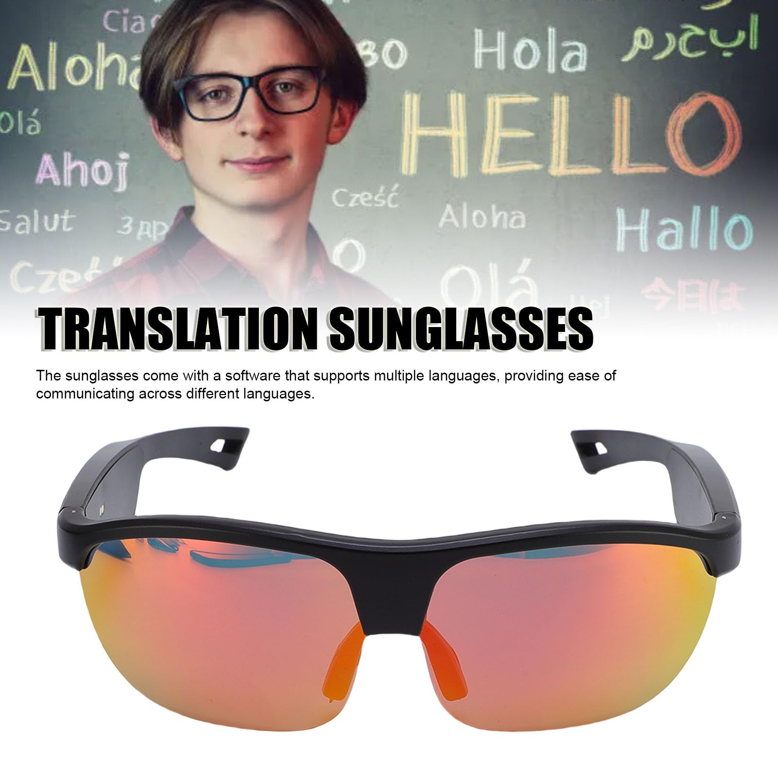 AI Translator Smart Glasses, Real Time Translation Glasses, BT Smart Translation Sunglasses with Microphone and Speaker for Traveling, Supports 100+ Languages
