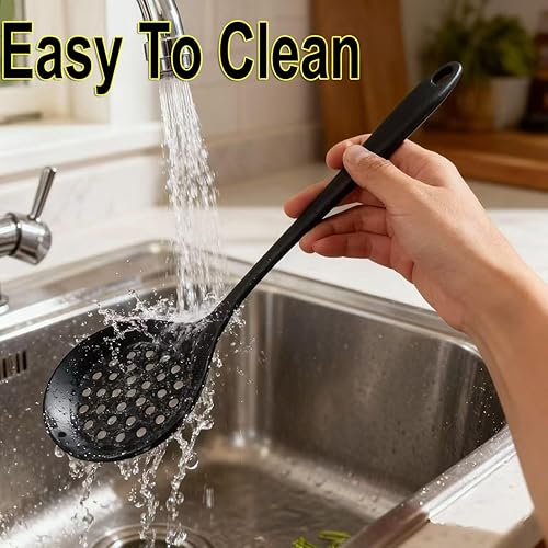 Miniatura 7 de Cucharas de cocina ranuradas de silicona, cucharón de cocina, cuchara coladora, cuchara espumadora, cucharón de sopa, cucharas ranuradas para