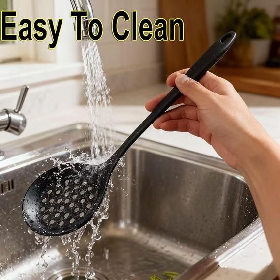 Silicone Slotted Cooking Spoons Cooking Ladle,Strainer Spoon,Skimmer Spoon,Soup Ladle,Slotted Spoons for Cooking,Silicone Strainer,Kitchen Cooking Serving Utensils Set,2PCS