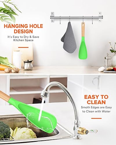 Miniatura 14 de Cuchara de cocina para utensilios de cocina antiadherentes, ideal para cocinar y servir silicona mate resistente sin BPA, cuchara con mango de Azul