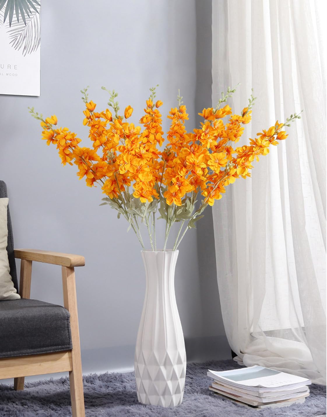 8pcs Delphinium Artificial Flowers 33.5in Long Stem Larkspur Fake Silk Flowers for Tall Vase Faux Flowers for Home Wedding Baby Shower Floral Arrangement Centerpiece Table Decorations (Orange) - Image 2