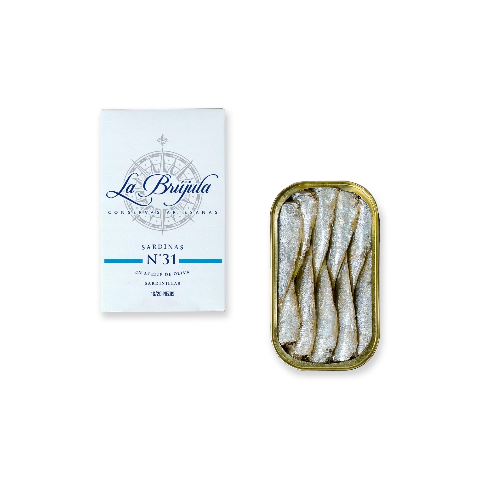 La Brújula Premium Spanish Seafood Sampler – 4 Pack – Includes Sardines, Yellowfin Tuna Belly, Mackerel Fillets, and Mackerel with Lemon | Gourmet Canned Fish | Conservas from Galicia | Product of Spain