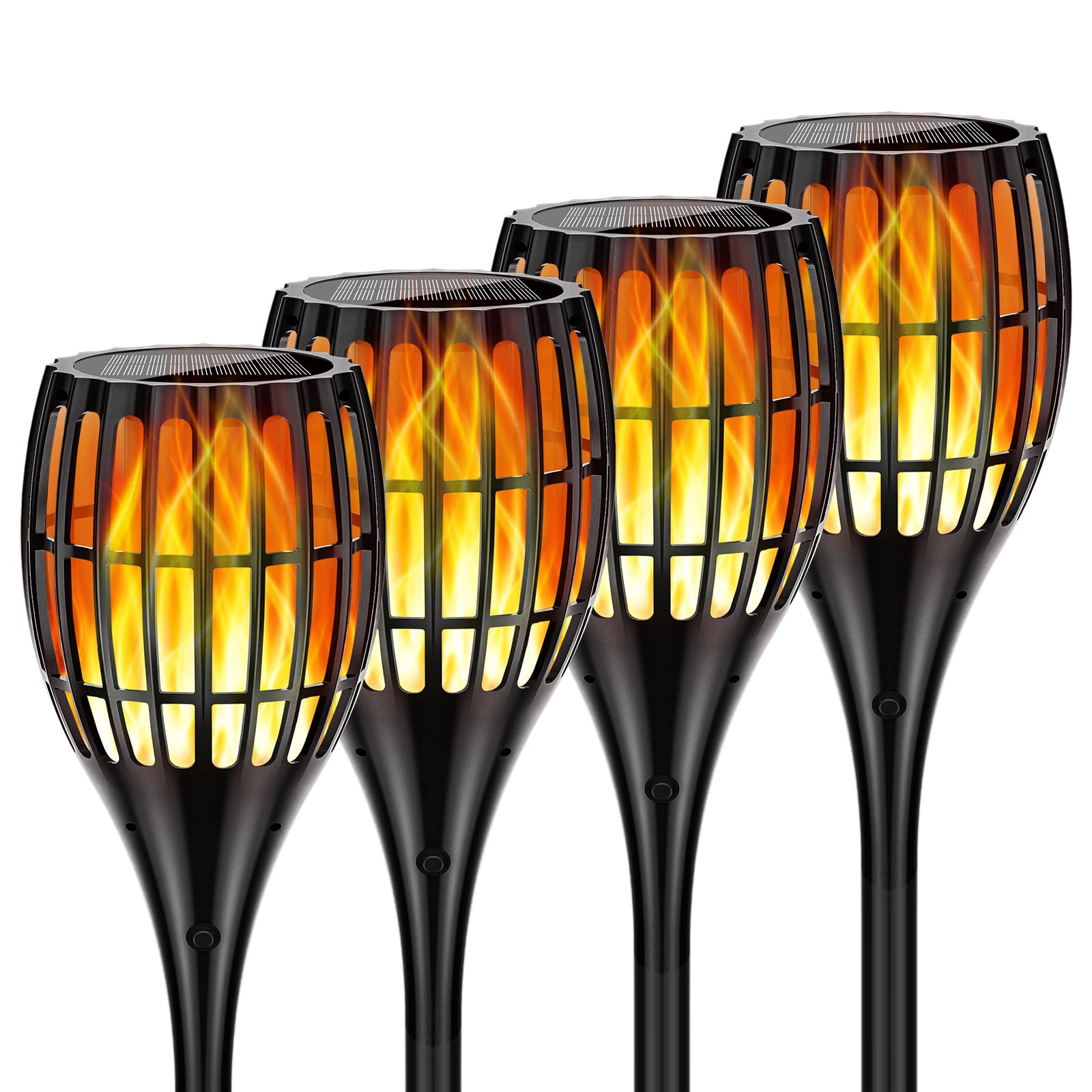 Solar-Taschenlampe, flackernde Flamme, größere Solar-Taschenlampe, 109,2 cm, flackernde Flamme, wasserdicht, für Garten, Weg, Hof (4 Stück)