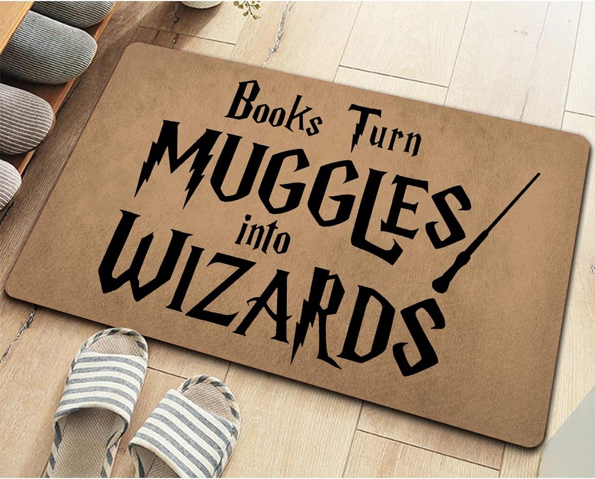 Funny Welcome Indoor Door Mats for Front DoorBooks Turn Muggles Into Wizards Personalized Monogram Kitchen Rugs and Mats with Anti-Slip Rubber Back Novelty House Warming Gift Mat(23.7 X 15.9 in)