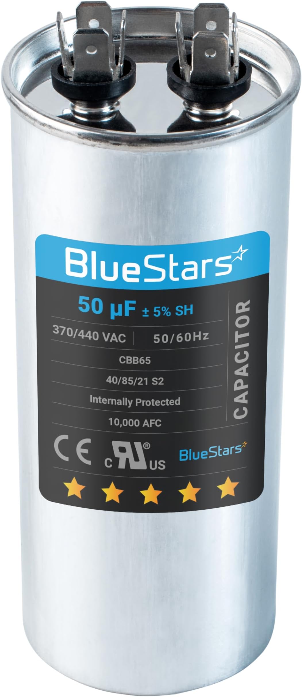 BlueStars 50 MFD uf ± 5% MFD 370 V VAC or 440 Volt Motor Run Round Capacitor by Blue Stars - Compatible for Air Conditioner or Heat Pump Condenser