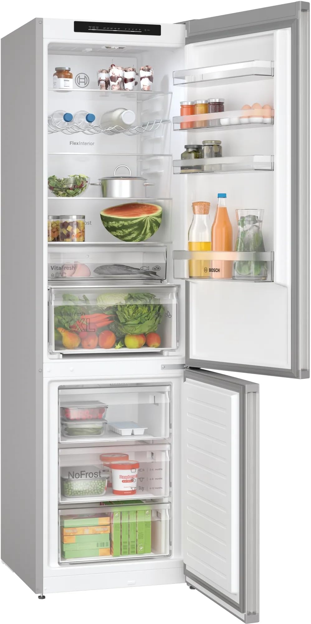 Frigorifero Bosch Serie 4 con congelatore Libera installazione, 363 L, Acciaio inox