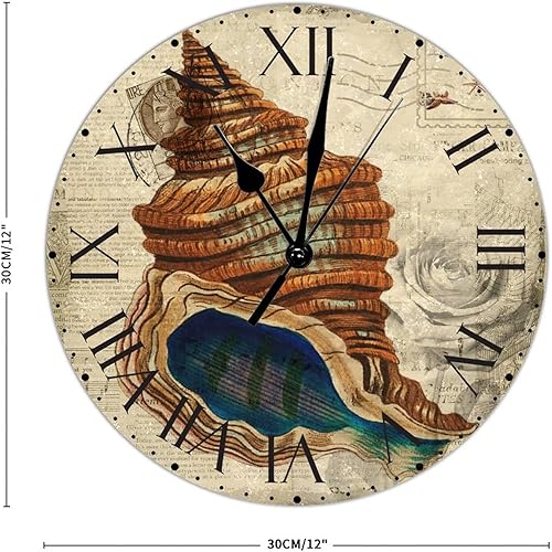 Miniatura 256 de ArogGeld Reloj de pared con diseño de estrella de mar antigua francesa, de cloruro de polivinilo, con números romanos, de 10 pulgadas, funciona