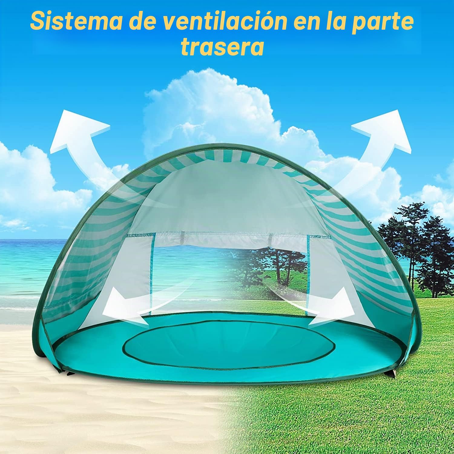 Refugio de playa para bebé, tienda de campaña con mini piscina, protección UV, pícnic y jardín (verde)