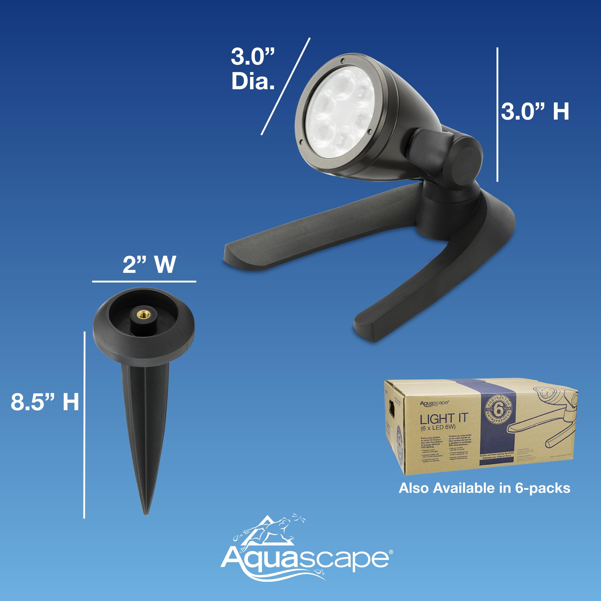 Aquascape 84034 Spot LED étanche Submersible pour Bassin, Jardin, Paysage, Noir 6 W