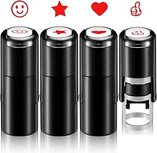 4 Pcs Round Teacher Hand Print Stamp Personalized Mini Stamps Red Ink He...