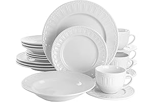 Elama Charlotte White Dish Dinnerware Set, 20 Piece Porcelain