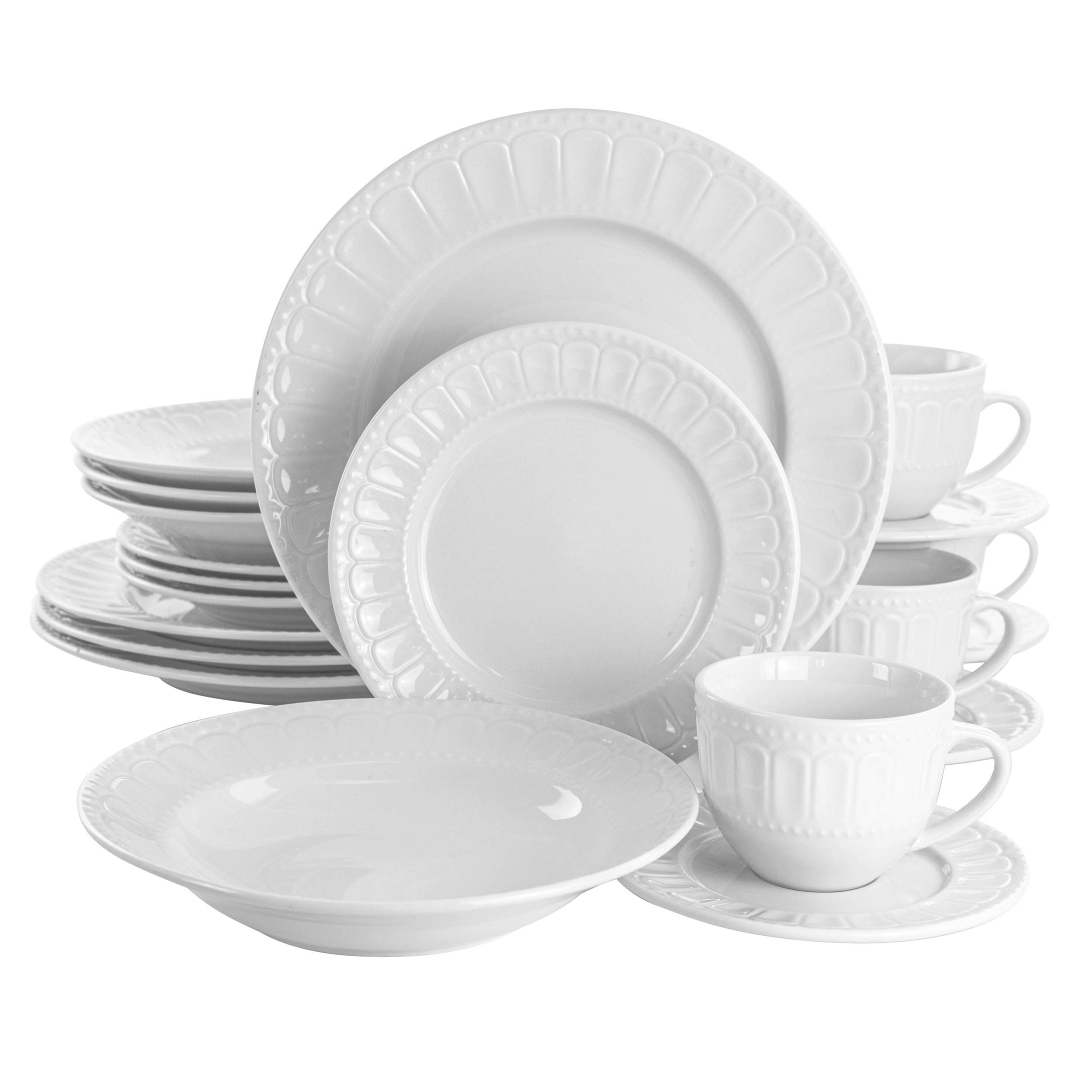 Elama Charlotte White Porcelain Dish Dinnerware Set, 20