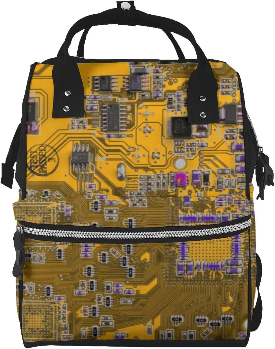 Green PCB Circuit Board Diaper Bag Backpack for Women, Large Capacity Waterproof Travel Bag with Stroller Straps