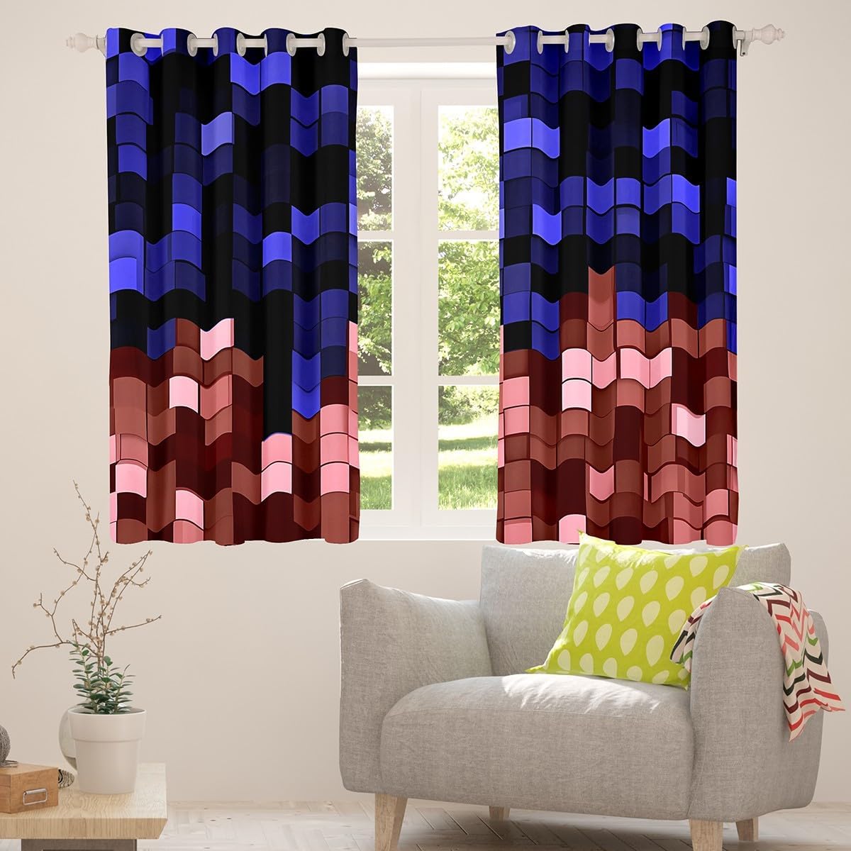 Manfei Pixelated Miners Game Window Curtains,Geometric Check Video Games Blackout Curtains,Gamepad Grid Modern Gaming Boys Girls Room Decor,Blue Red 2 Panels,52Wx84L inch image 5