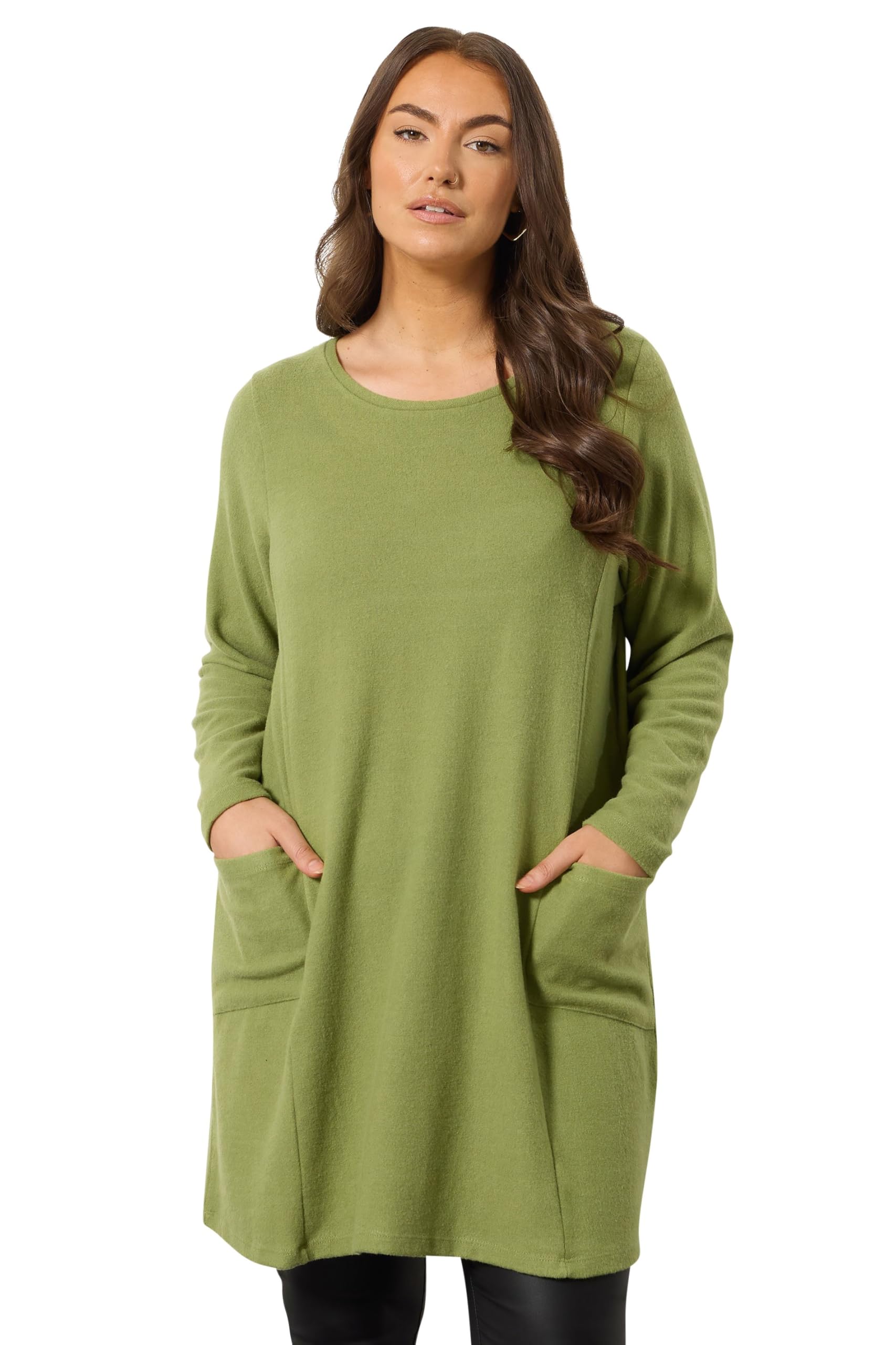 Evans Women's Green Curve Front Pocket Tunic Jumper - Plus Size Curve