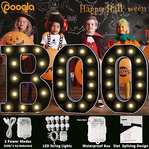 Miniatura 2 de Pooqla Letras iluminadas de marquesina negra de 3 pies, letras de marquesina con luz LED grandes para decoración de fiestas, letras grandes de