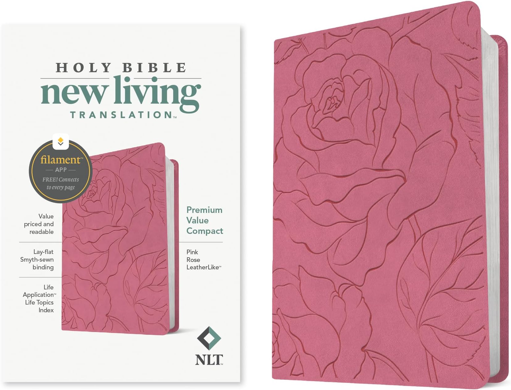 NLT PREMIUM VALUE COMPACT BIB FILAMENT: New Living Translation, Pink Rose, Leatherlike, Premium Value Compact, Filament Enabled