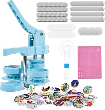 Button Maker Machine 2.25in 58mm - Button Pin Maker Machine Kit for DIY Gifts, Press Machine with 100 Sets of Badge SuppliesBlue