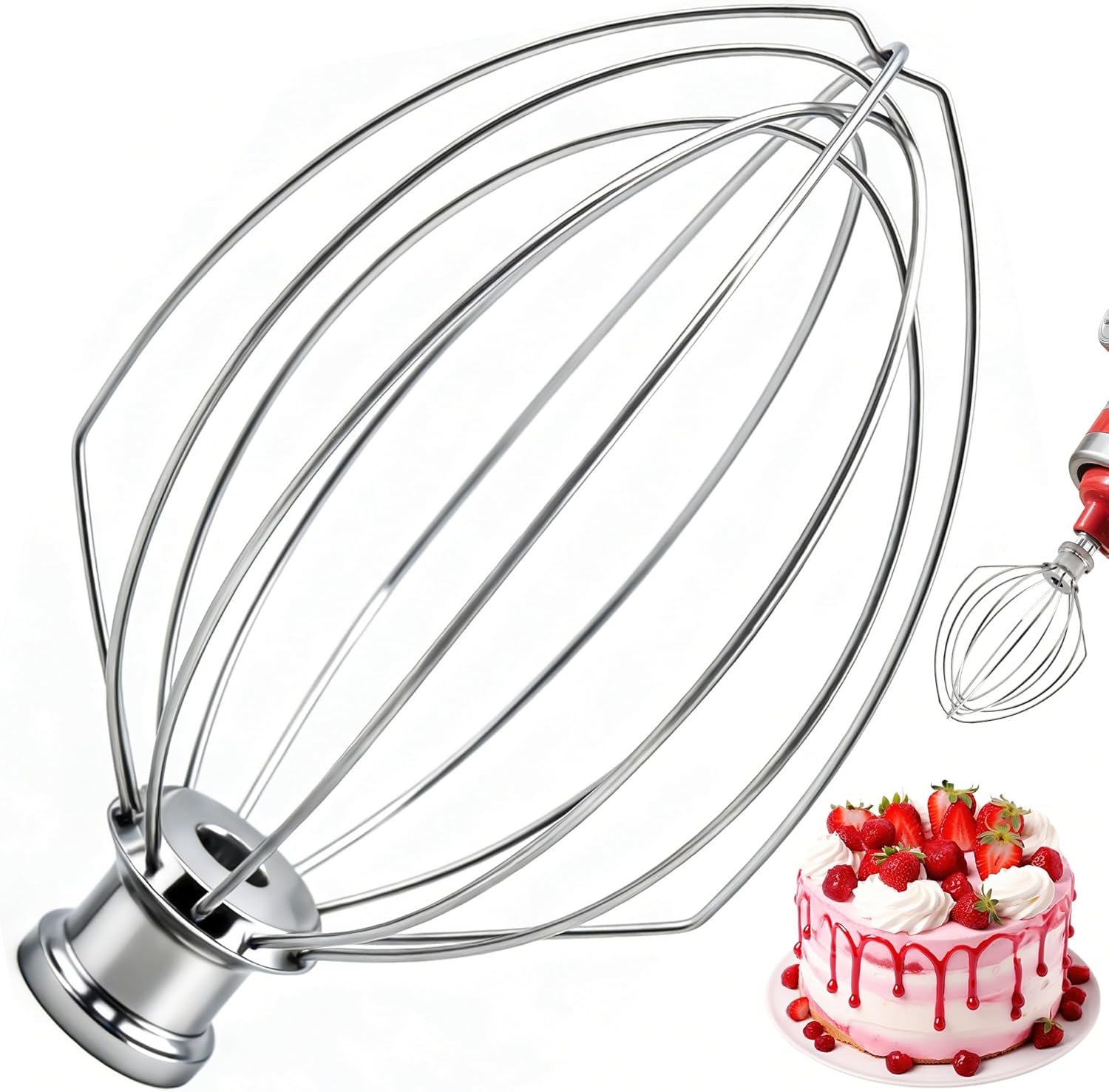 Stainless Steel Wire Whip for KitchenAid 5 Qt Bowl-Lift Mixers 6-Wire Stainless Steel Whisk Replacement AccessoryHeavy-Duty,for Egg,Cream & Frosting Mixing for Kitchen Aid Accessories