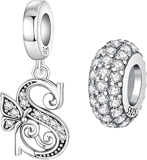 2 Pack 925 Sterling Silver Butterfly Letter Charms for Bracelets and Necklace Alphabet Initial