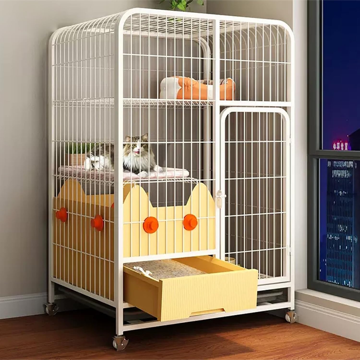 Indoor Cat Enclosures Metal Cat Playpen Kennels Pet Crate with Extra Large Hammock for 1-2 Cats