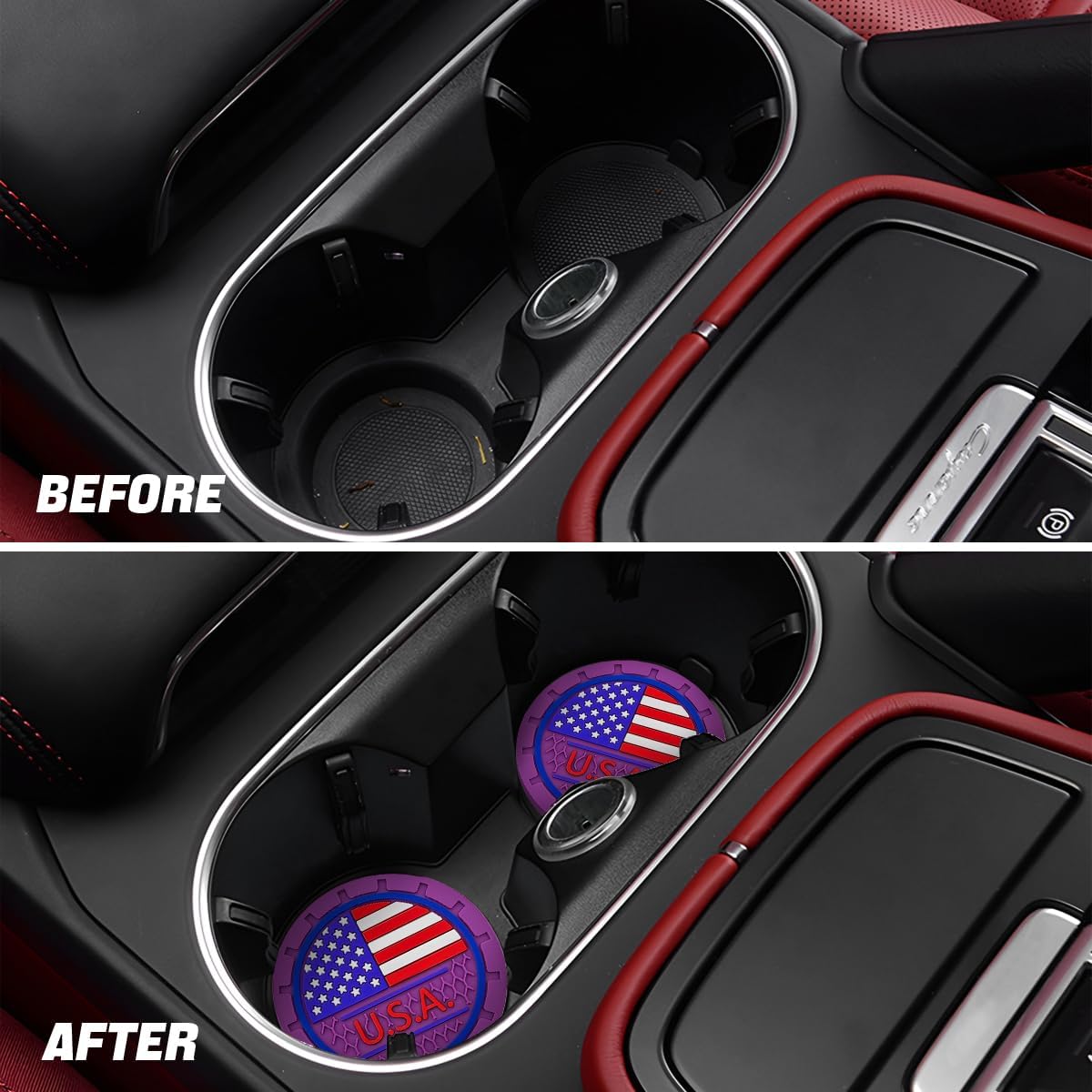 AUCELI 2PCS American Flag Car Cup Holder Coasters, Purple image 5