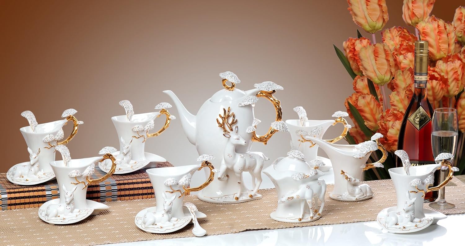 15pcs Porcelain Coffee Set Cup saucer Spoon Bone