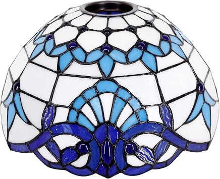 12 Inch Wide Tiffany Style Stained Glass Lampshades Replacement, Handmade Lamp Shade Only 1-5/8-Inch Fitter Opening for Arched Floor Lamp Torchiere Lamp Pendant Light Ceiling Lamp,Baroque white