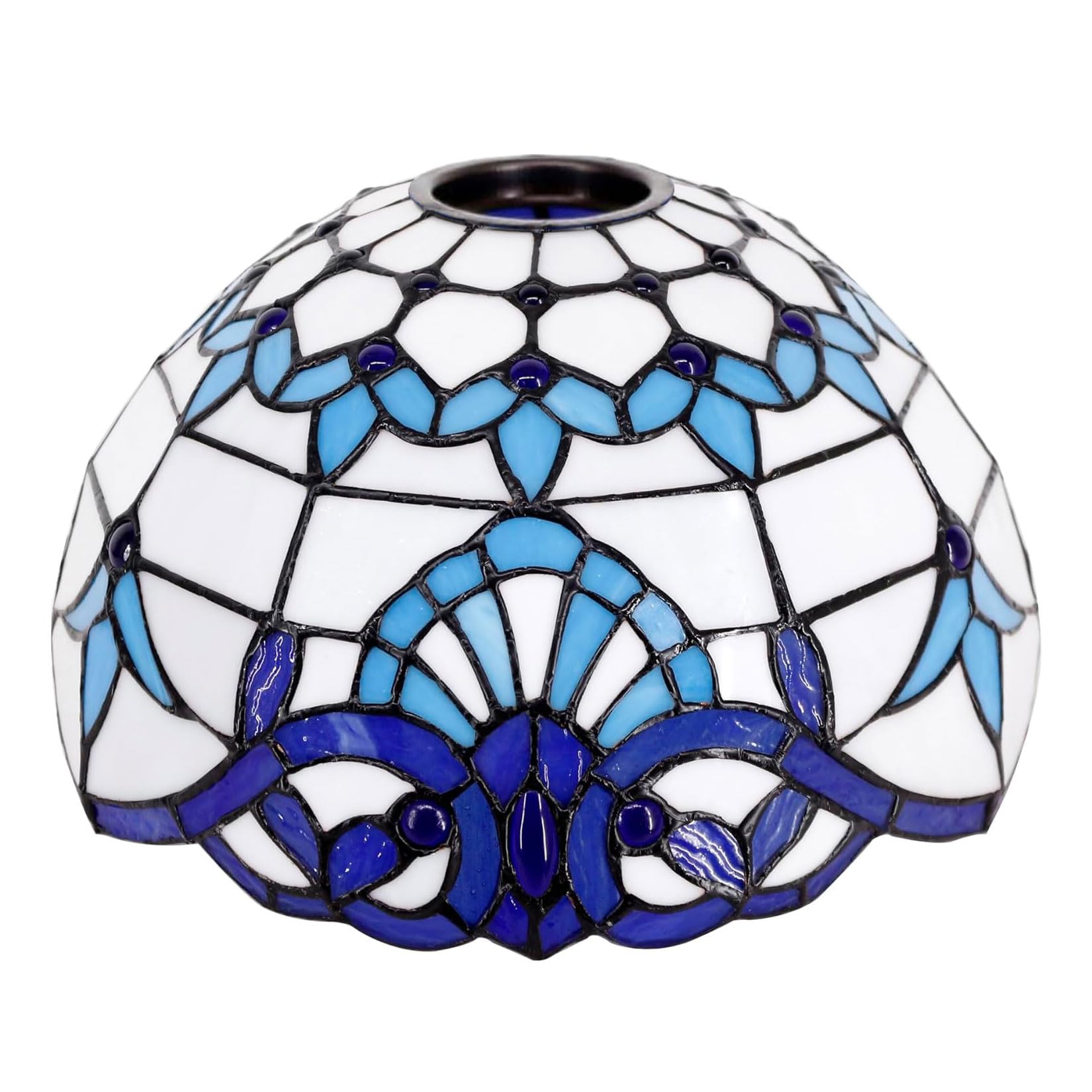 SaryEdge Baroque Tiffany Lamp Shade Replacement, 12X7 Inch Stained Glass Lampshades, Only 1-5/8-Inch Fitter Opening for Arched Floor Lamp Torchiere Lamp Pendant Light Ceiling Lamp,Gree，White