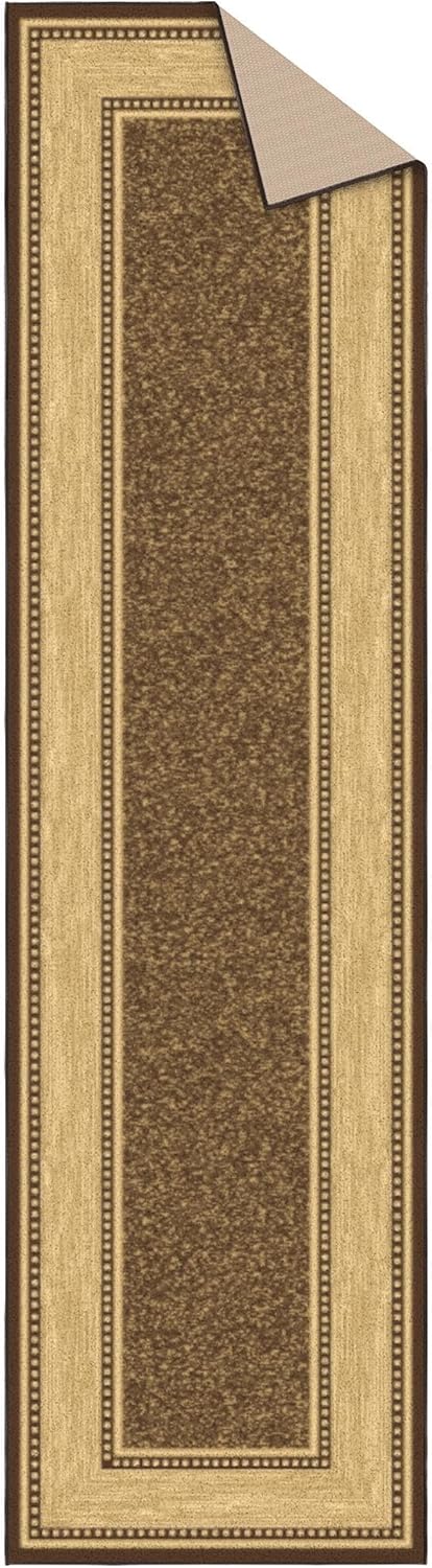 Ottomanson Hallway Runner Rug 2'7" x 9'10" Non Slip Border Area Rugs Easy to Clean Laundry Rug Runner Durable & Pet Friendly Floor Carpet Runners for Hallways Entryway Living Room Kitchen, Brown